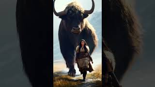 A Girl Walking with a Giant Yak #aiart #women