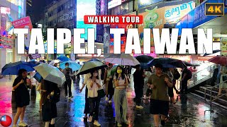 Taipei, Taiwan 4K Walking Tour - Ximending on a Rainy Night, Colorful Shopping District