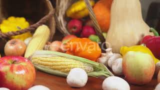 Autumnal Harvest or Thanksgiving, Cornucopia Filled with Vegetables | Stock Footage - Videohive