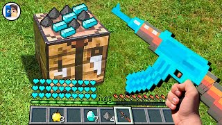 Minecraft in Real Life POV CRAFTING DIAMOND AK-47 GUN Realistic Minecraft RTX Animation 創世神第一人稱真人版