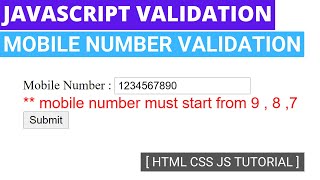 Mobile Number Validation in JavaScript using with Regular Expression explained in Hindi | min length