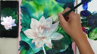 How to draw lotus flower for acrylic starter  -From sketch to coloring process