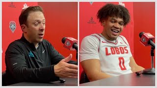 UNM Lobo coach Richard Pitino and guard C.J. Noland after beating CSU in the Pit. (2/5/25)