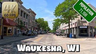 Driving Around Downtown Waukesha, Wisconsin in 4k Video