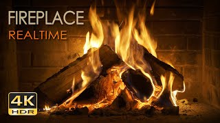 4K HDR Fireplace REALTIME - 6 Hours - Relaxing Fire Burning Video & Crackling Sounds - NO LOOP - UHD