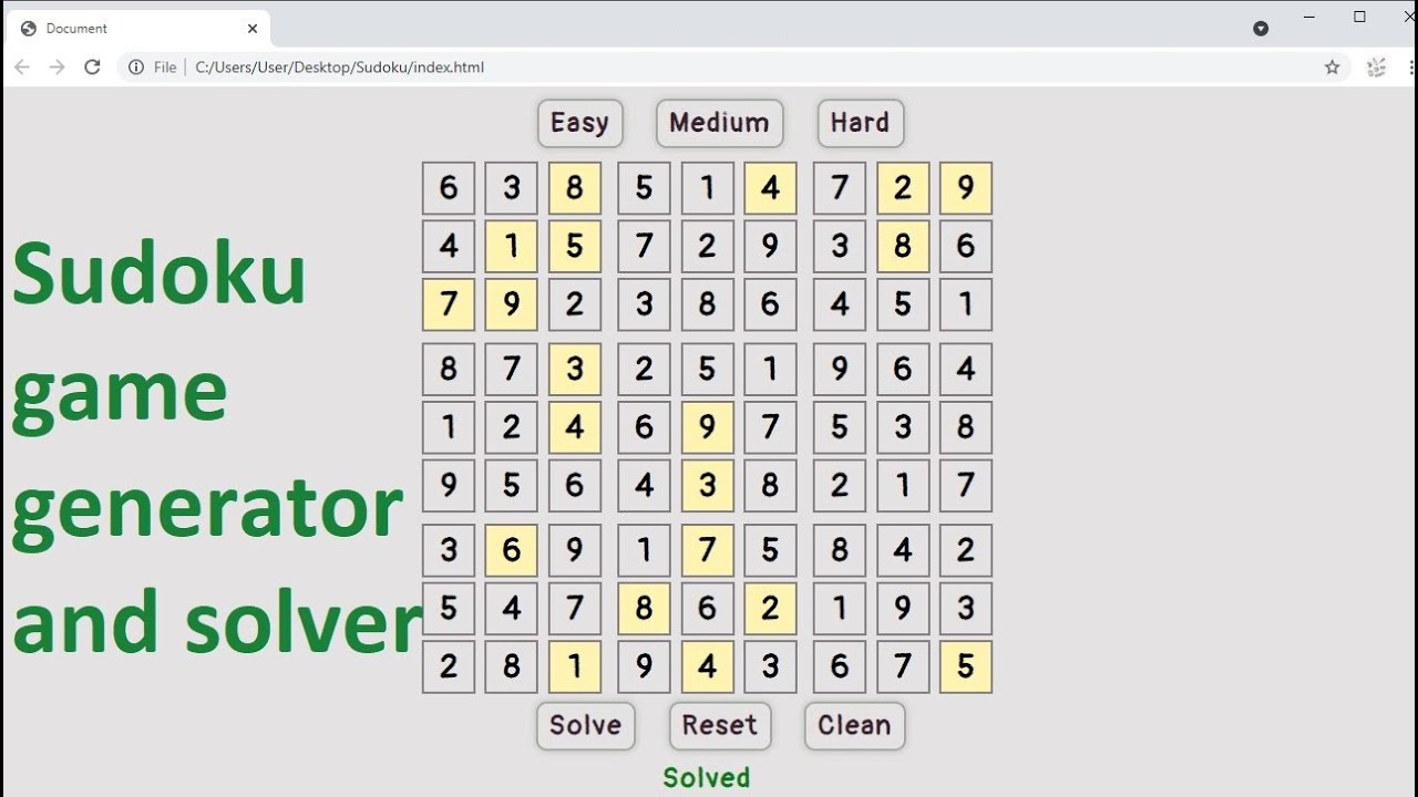 Sudoku Generator And Solver Youtube
