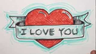 How to Draw Heart with Banner - I Iove You Drawing - MAT