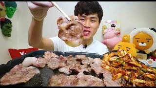 [Flower pig]꽃돼지 태풍부는날 모닝아침에 대패목살 고기 먹방 [gogi]mukbang Eating show