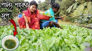 টাটকা সতেজ পালংশাকের সুপ বানালাম ll Spinach Curry Recipe ll Palong Shak Vaja ll Palong Shaker Jhol