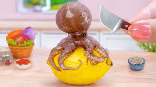 Seafood Recipe 🐙 Cooking Delicious Miniature Grilled Octopus With Yellow Lemon 🍋By Tina Mini Cooking
