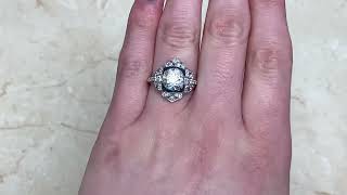 2.06ct Center Old European Cut Diamond and Sapphire Halo Engagement Ring -Parksley Ring- Hand Video