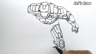 ONE LINE DRAW ! How to draw ironman only with one line .