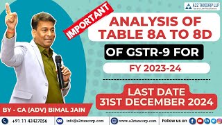 Analysis of Table 8A to 8D of GSTR-9 for FY 2023-24 || CA (Adv) Bimal Jain