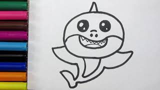 How to Drawing Baby Shark Very Easy | Baby Shark Drawing for Kids | Baby Shark Drawing Tutorial Easy