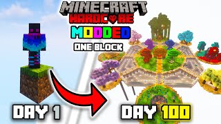 I Survived 100 Days in MODDED One Block SkyBlock in Minecraft Hardcore!!