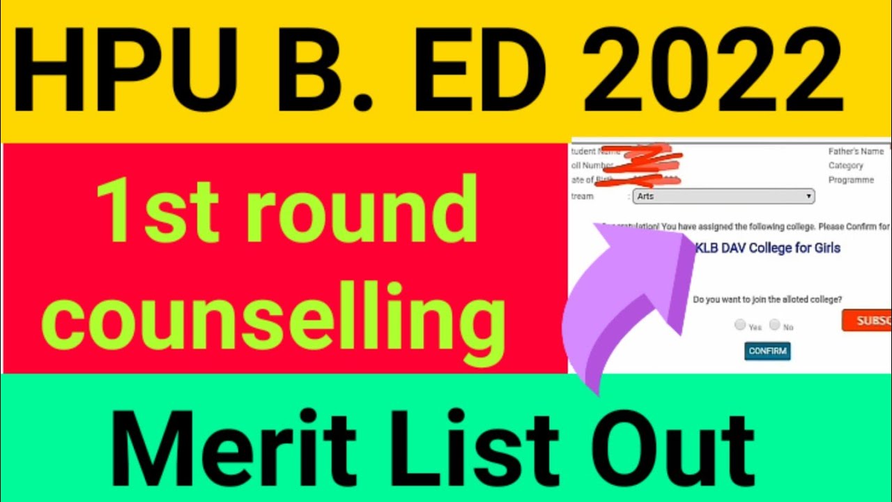 Hpu 1st Round Counselling Merit List Out Hpu B. Ed 1st Round Merit List ...