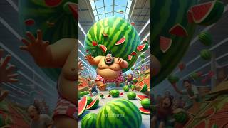 ❤️ Evolution of baby: Sumo wrestler in a grocery mall and a big watermelon behind him #shorts #cute