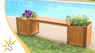 Sunnydaze Meranti Wood Outdoor Planter Box Bench with Teak Oil Finish - 68\