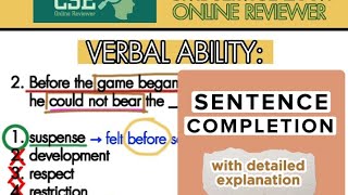 CIVIL SERVICE EXAM | Verbal Ability: Sentence Completion (detailed explanation)| CSE Online Reviewer