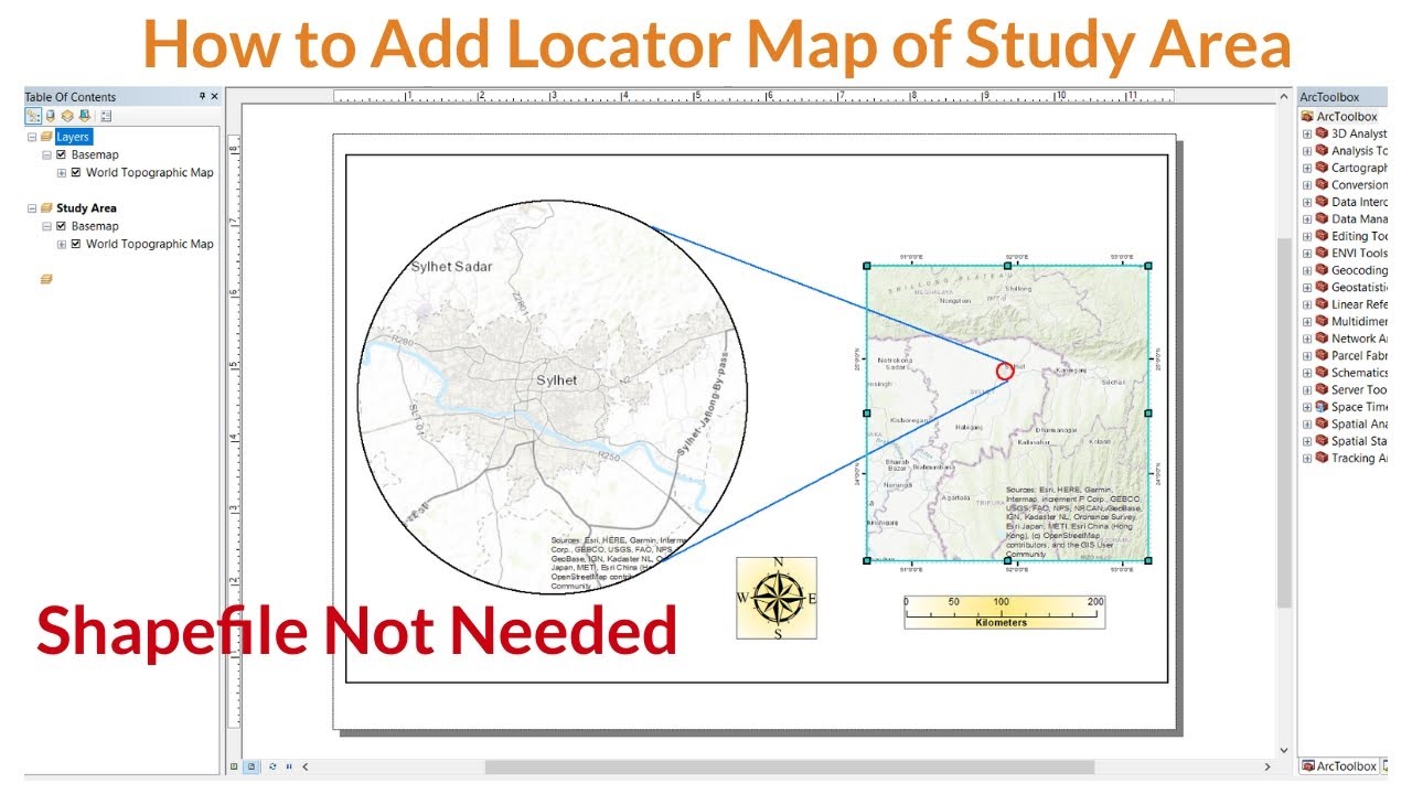 Create Study Area Locator Map Without Shapefile Using Arcgis Youtube