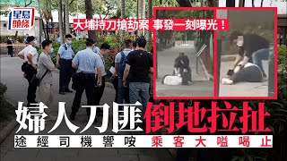 大埔搶劫｜事發一刻曝光 婦人刀匪倒地拉扯 途經司機響咹乘客大嗌喝止