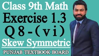 Class 9th Math Unit 1 Exercise 1.3 Question 8 (vi)-9 Class Maths-Skew Symmetric Matrix - PTBB