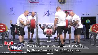 World Record Bench Press with 415.0 kg by Blaine Sumner USA in 120+ kg class