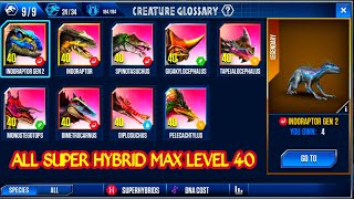 ALL SUPER HYBRID MAX LEVEL 40 | JURASSIC WORLD THE GAME