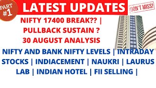 LATEST SHARE MARKET NEWS??30 AUGUST| NIFTY RECOVERY SUSTAIN? INDIACEMENT SHARE| NAUKARI  PART-1