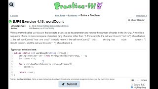 Java Practice It | Exercise 4.18: wordCount | if/else, method basics, Strings, StringTokenizer