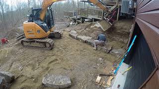 Case CX75 building stone retaining wall timelapse