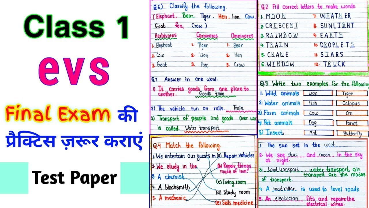 Class 1 Evs Class 1 Evs Exam Paper Class 1 Evs Worksheet Evs