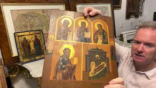 19th century antique ICON the three 3 Holy Heirarchs REAL GILDING hand painted /AND ANOTHER ICON