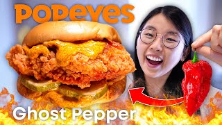 Trying Popeyes’ New GHOST PEPPER Chicken Sandwich 🔥 (Is it TOO SPICY?)