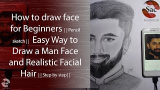 How to draw Man face for Beginners/ REALISTIC FACIAL HAIR with Pencil