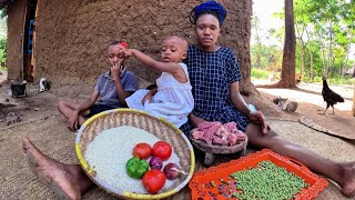 African village Mom of two #cooking Meat curry with mixed vegetables organic traditional food.