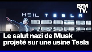 Des activistes projettent le salut nazi d'Elon Musk sur une usine Tesla près de Berlin