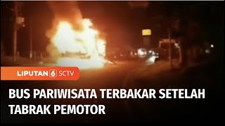 Bus Berisi Anak Sekolah Terbakar Usai Menabrak Pengendara Pemotor di Serdang Bedagai | Liputan 6