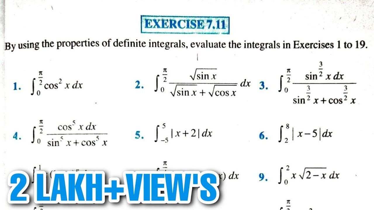 Exercise7.11 Properties Of Definite Integrals Ncert Maths Class12 ...