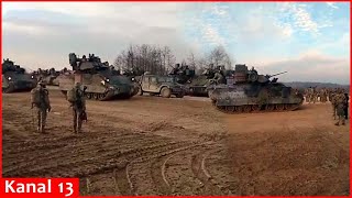 Ukrainian troops preparing for counterattack with M2 Bradley fighting vehicles and Humvees