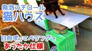 寒い冬を耐える外猫たちに発泡スチロール猫ハウスを改良したら使ってくれました