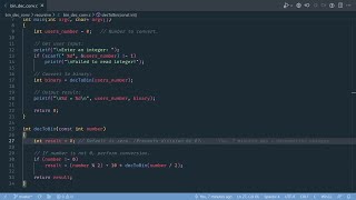 C: Decimal to binary conversion using a recursive function.