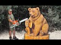 REAL SIZE WOODEN BEAR with Ax,  Amazing Chainsaw Wood Carving | Vlad Carving