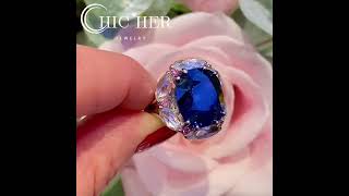 6ct Cushion Cut Blue Sapphire Engagement Ring