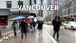 【4K】Downtown Vancouver Walk in the Rain - Seymour Street | BC Canada (Binaural City Sounds)