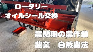 農業 　自然農法　ロータリーオイルシール交換コンバイン排出スクリュー付け替え作業。