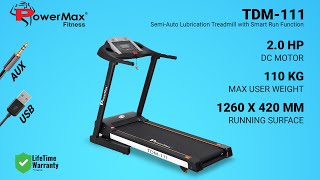 Powermax Fitness TDM-111 Motorized Treadmill with 5inch LCD Display, USB & Multimedia for Home