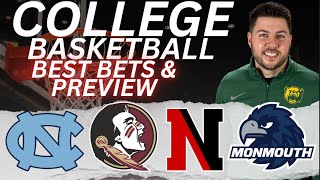 Monday College Basketball Picks | North Carolina vs Florida State | Northeastern vs Monmouth