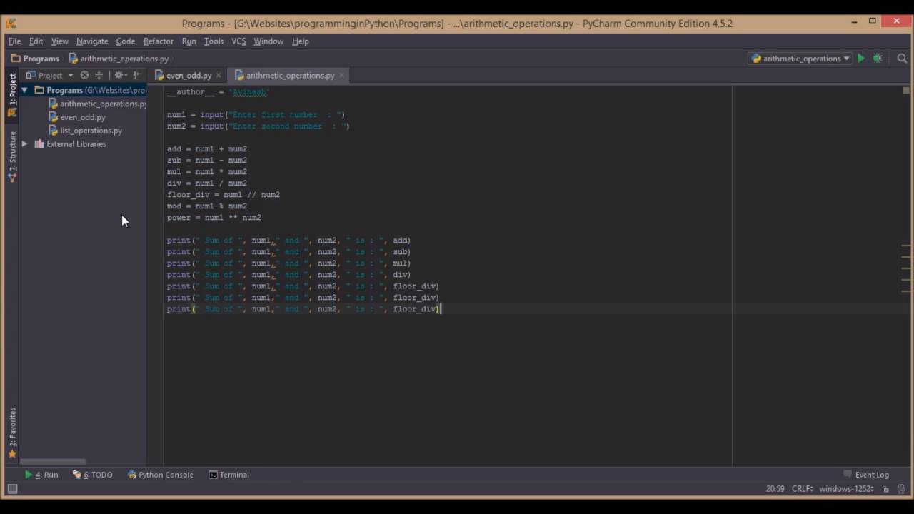 Python Program For Performing Arithmetic Operations