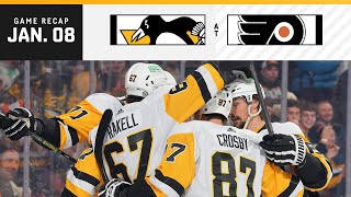 GAME RECAP: Penguins at Flyers (01.08.24) | Rakell Extends Point Streak To 4-Games